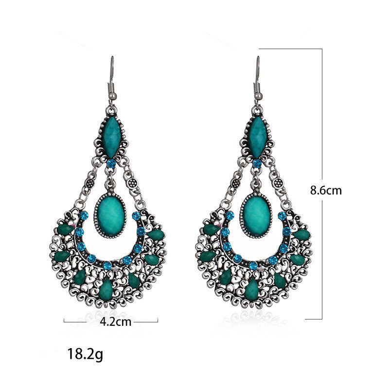 Water Droplets, Black Large Fan-shaped Rhinestone Earrings