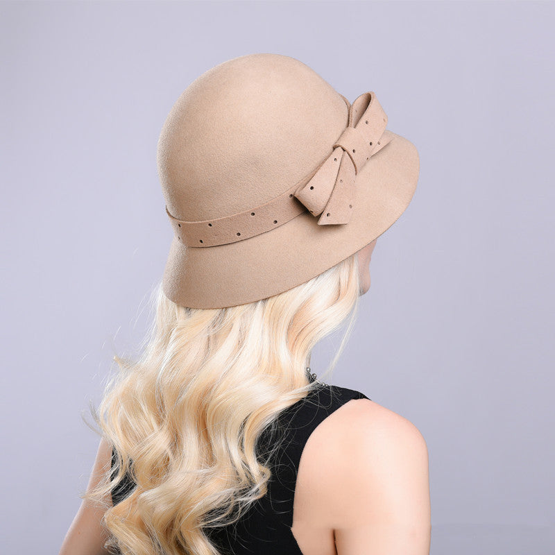 Women's Woolen Perforated Bow Top Hat