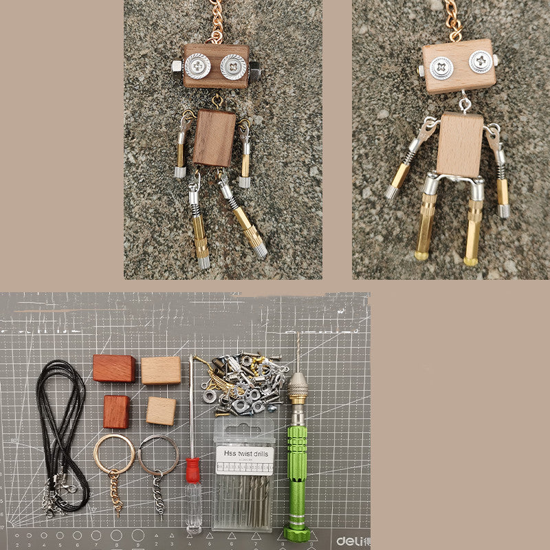 Handmade DIY Wooden Block Robot Keychain Material Pack