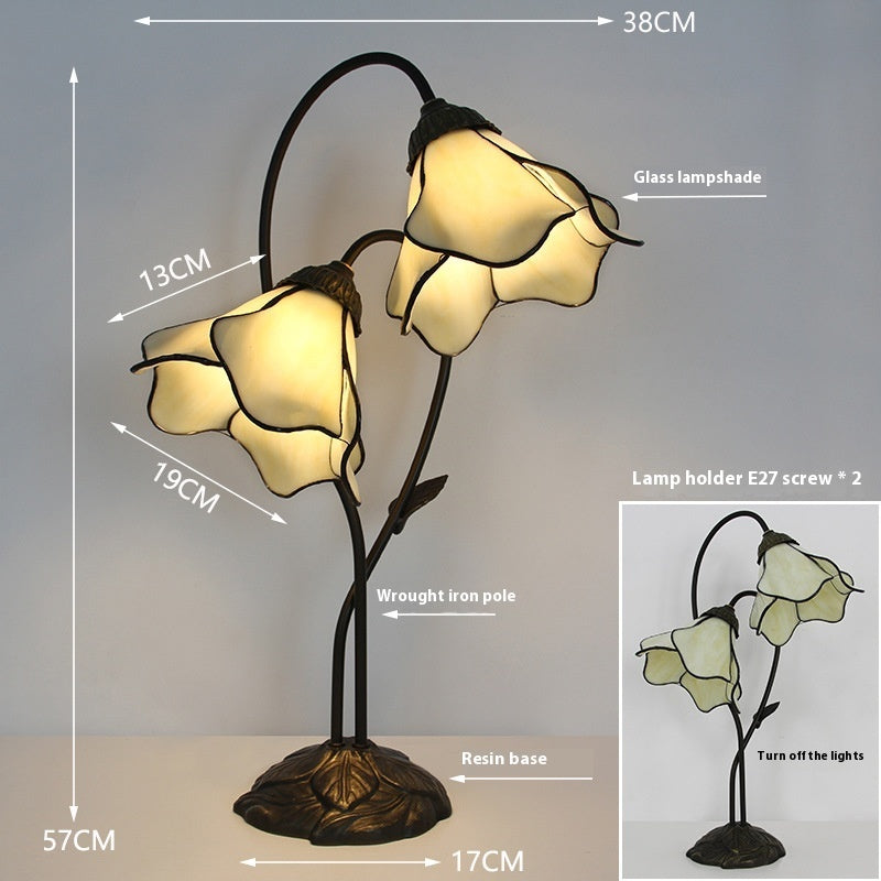Retro American Desk Luxury Classical Sofa Tea Art Glass Table Lamp