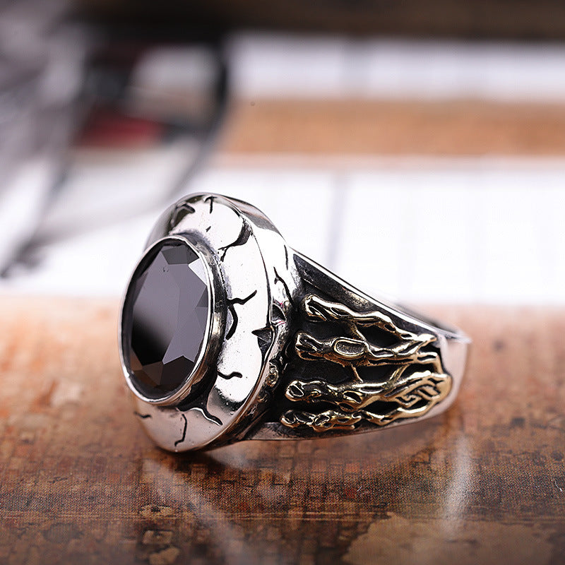 Fashion Simple Black Agate Men's Ring