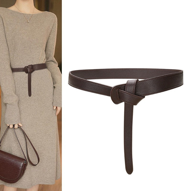 Ceinture en cuir de vachette première couche pour femmes, nouable et polyvalente