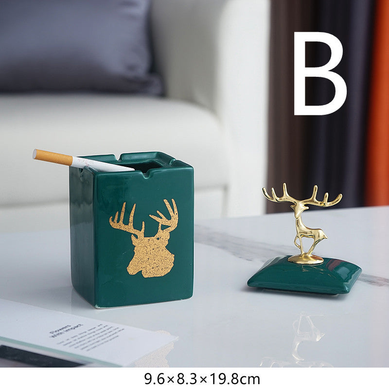 Ceramic Ashtray Home Living Room Creative Anti-flying Dust With Cover