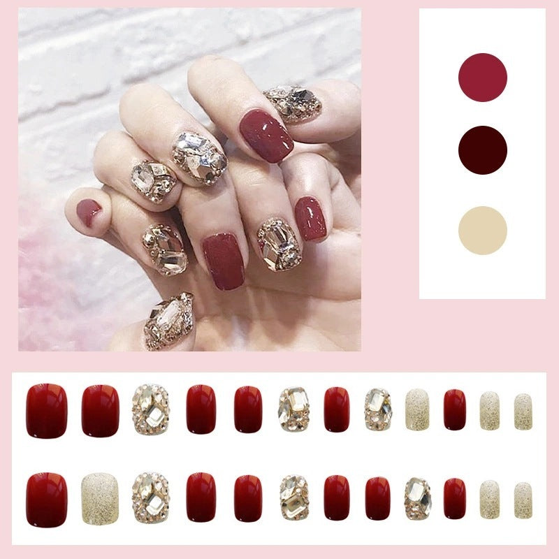 Pointe d'ongle amovible, rouge bordeaux, champagne, entièrement sertie de diamants