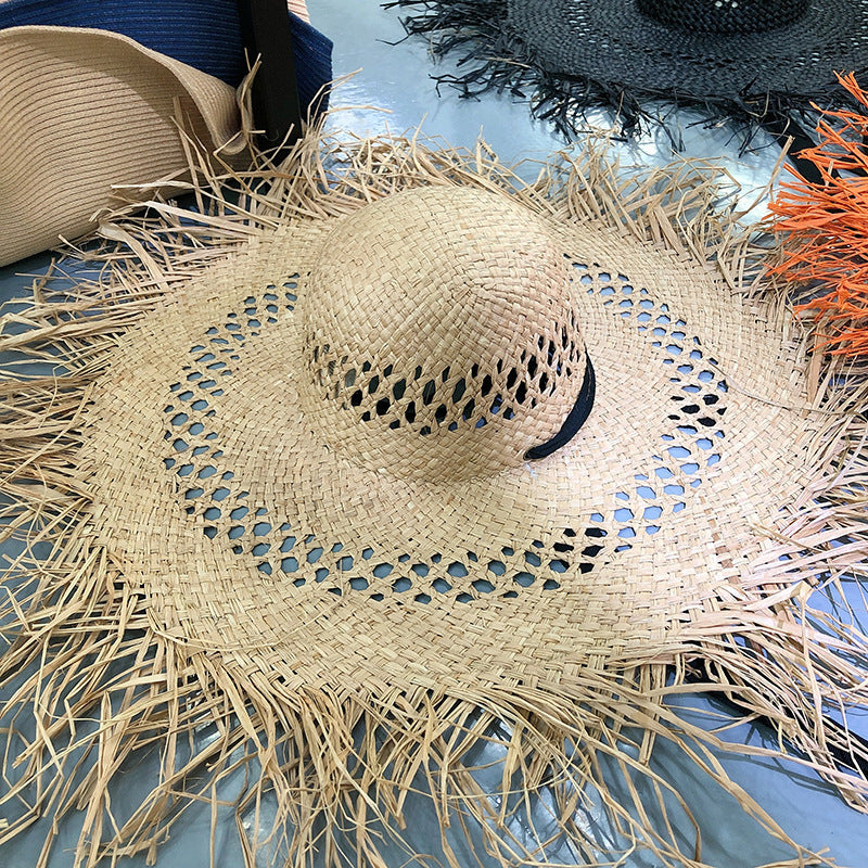 Tassel Big Brim Raffia Hat Colorful Sunshade