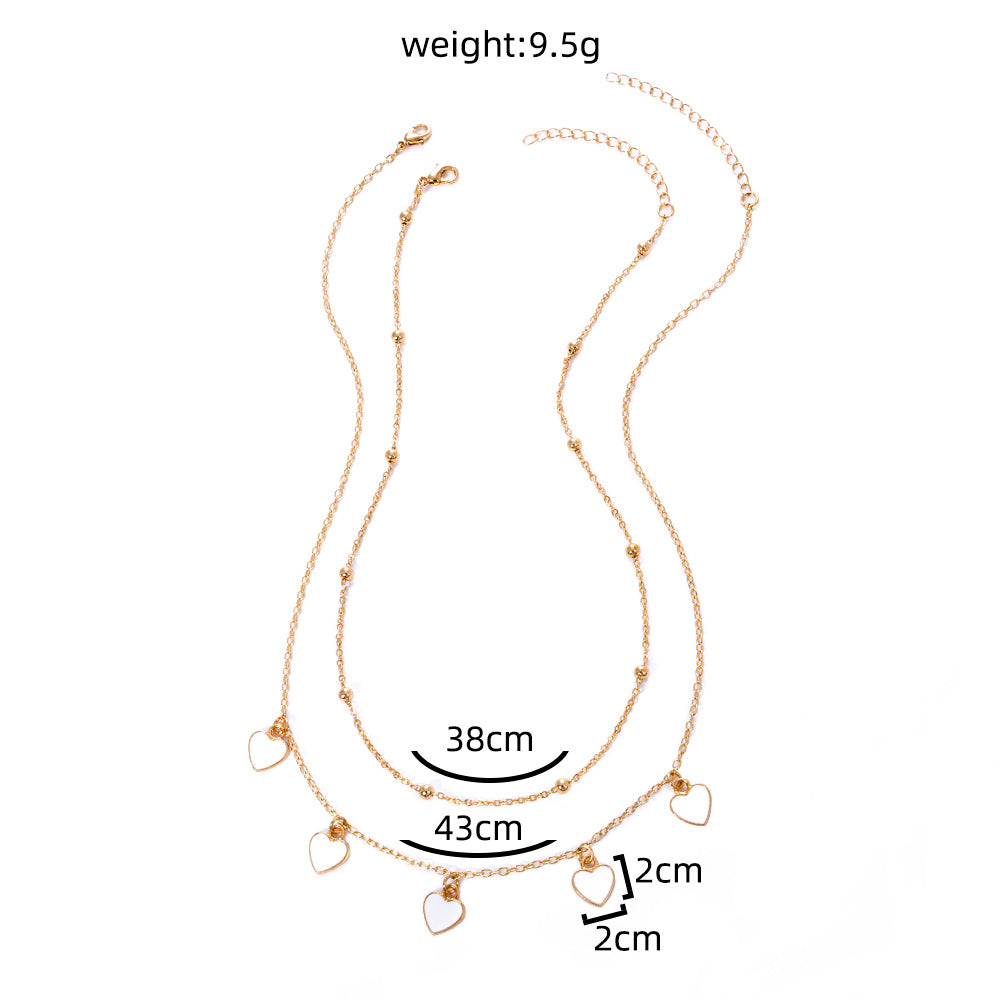 Stylish Peach Heart multi-layer necklace with white drop oil