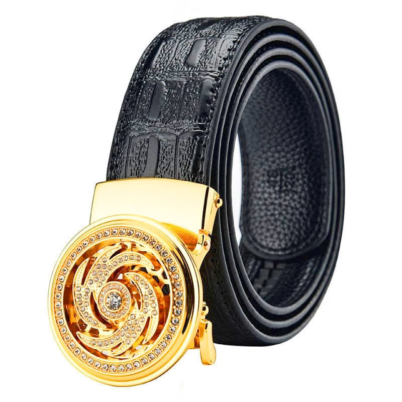 Men's Rotating Buckle Belt 3.5cm Wide Automatic Buckle Crystal Diamond Belt