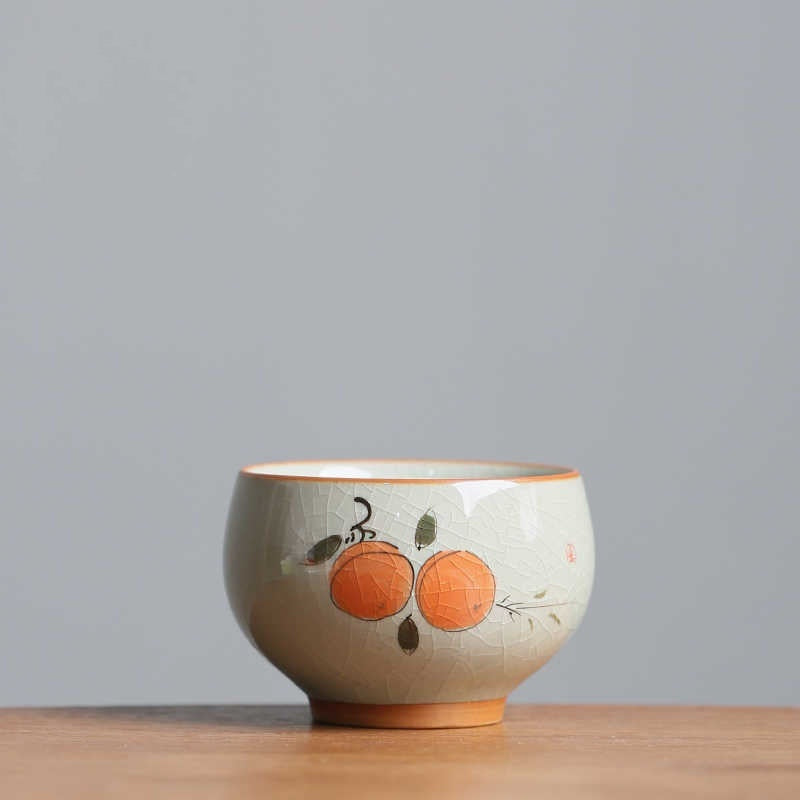 Hand Painted Persimmon Tea Cup Ice Crack Porcelain Kung Fu Tea Set