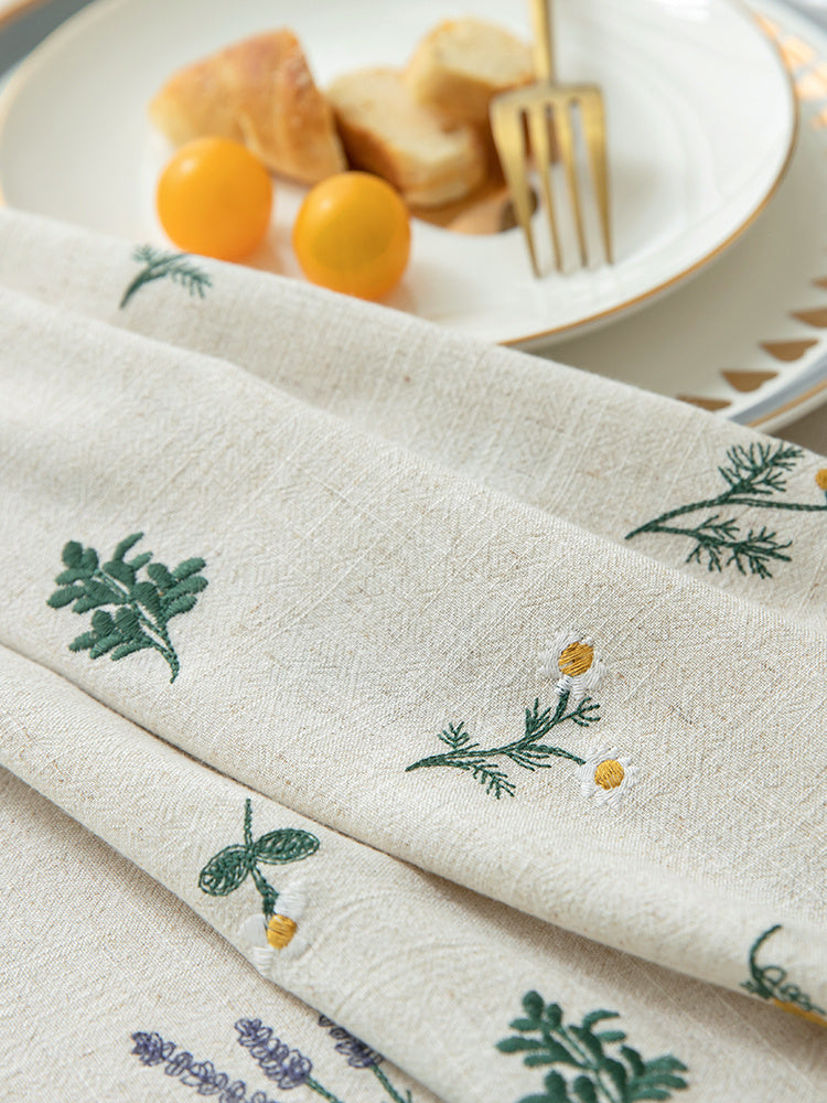 Home Rectangular Embroidered Pastoral Linen Cotton Tablecloth