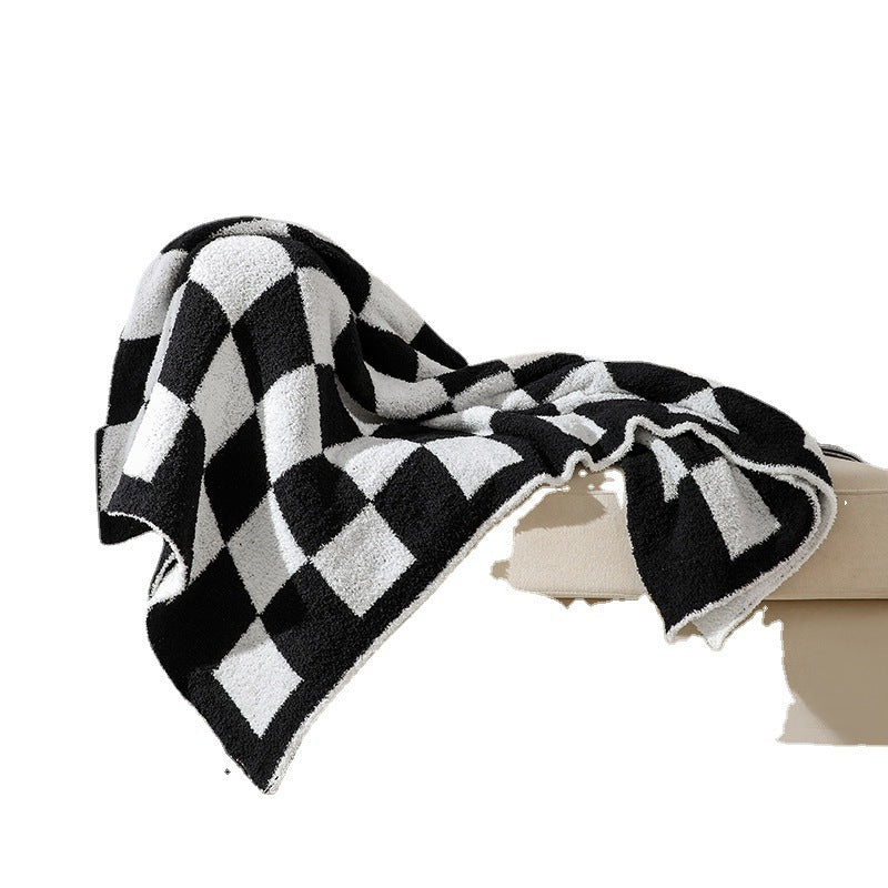 Couverture mi-velours en damier sans peluches
