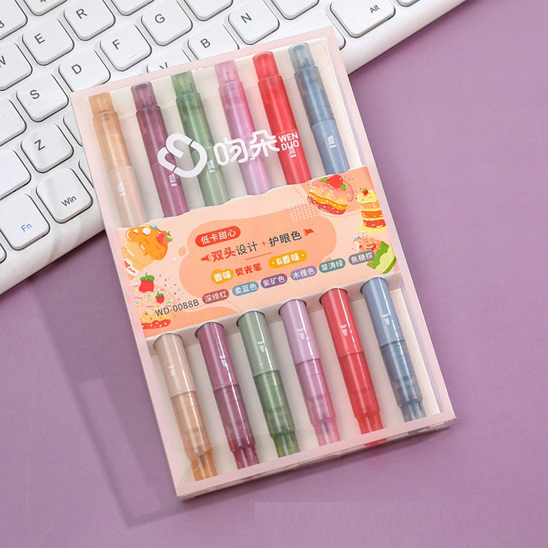 Fragrant Double-headed Fluorescent Pen Ins Girl's Heart Hand Account Watercolor Student Good-looking Key Boxed Marking Pen