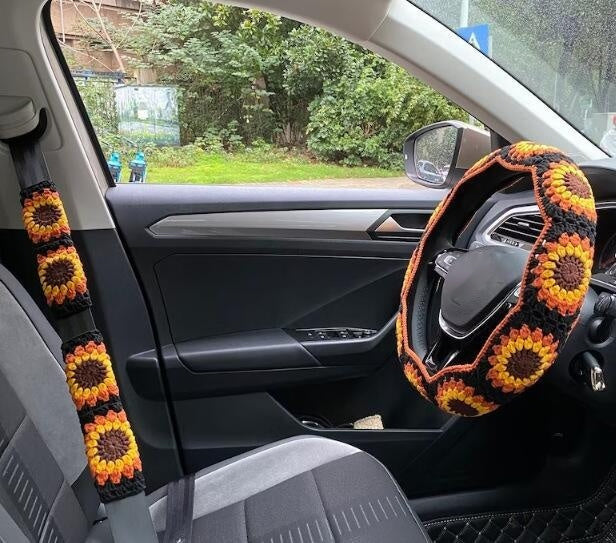 Car Interior Hand-crocheted Flower Steering Wheel Warm Non-slip Cover