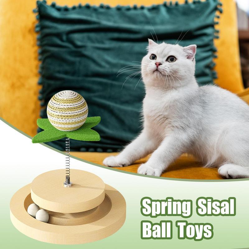 Jouet pour chat à ressorts, tapis à gratter naturel en sisal, jouet interactif pour chaton avec circuit de balle, balle à ressort, jouet automatique pour chat d'intérieur