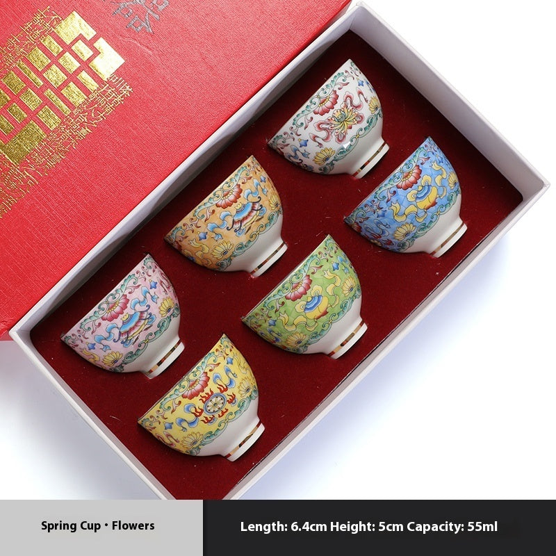 Enamel Vintage Ceramic Tea Cup Set