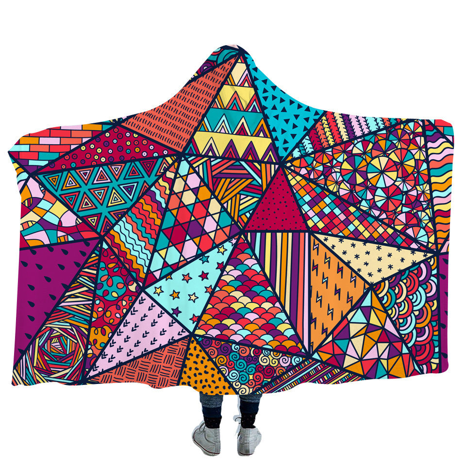 Geometric Mandala Hooded Blanket Cape Hooded Blanket