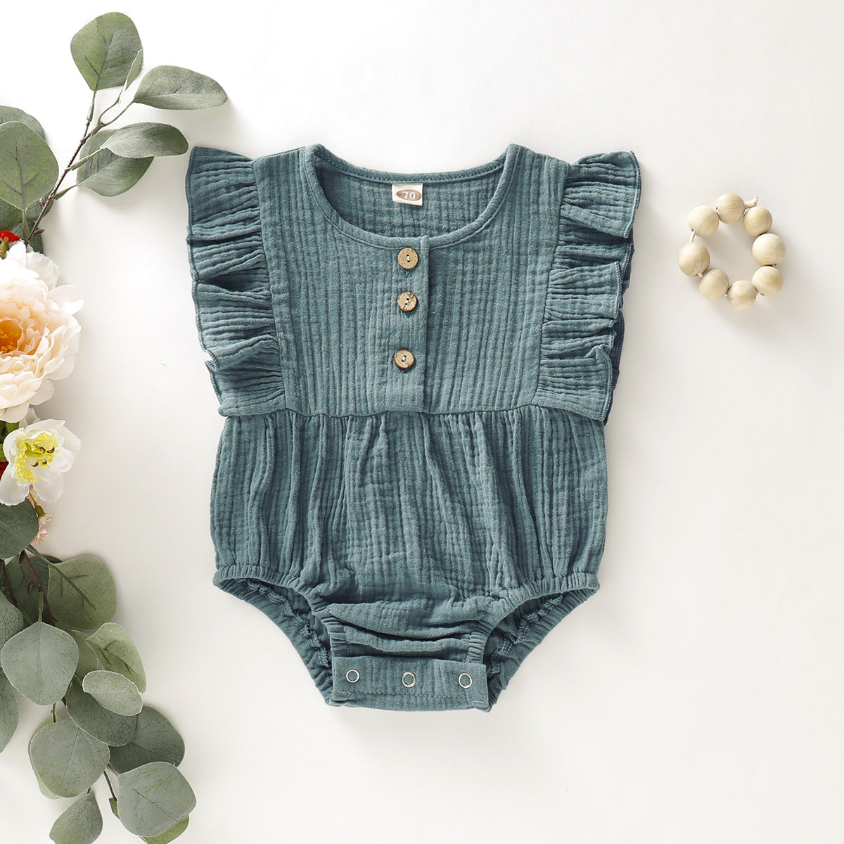 Solid Color Lace Button Triangle Romper