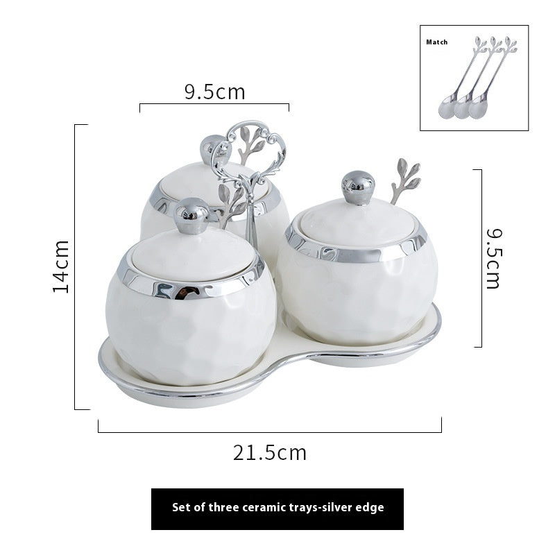 Silver Edged Ceramic Seasoning Jar Box Seasoning Bottle