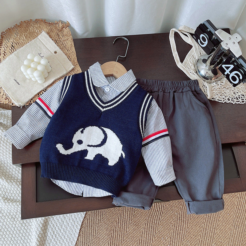 Baby Clothing Western Style Elephant Sweater Three-piece Set