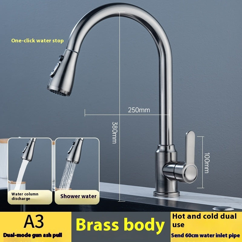 Black Rotatable Retractable Splash Proof Faucet