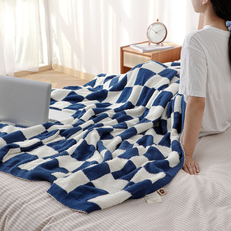Couverture mi-velours en damier sans peluches
