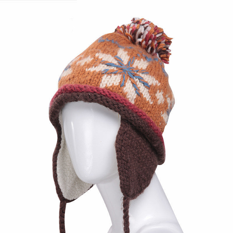 Thickened Warm Jacquard Wool Hat Pure Handmade
