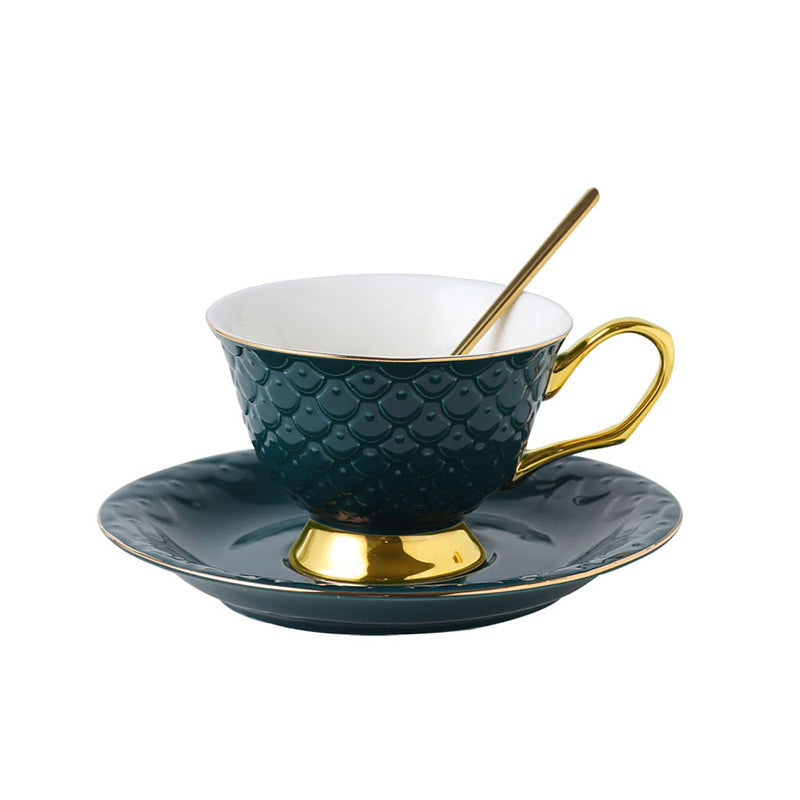 European Style Embossed Ceramic Coffee Cup
