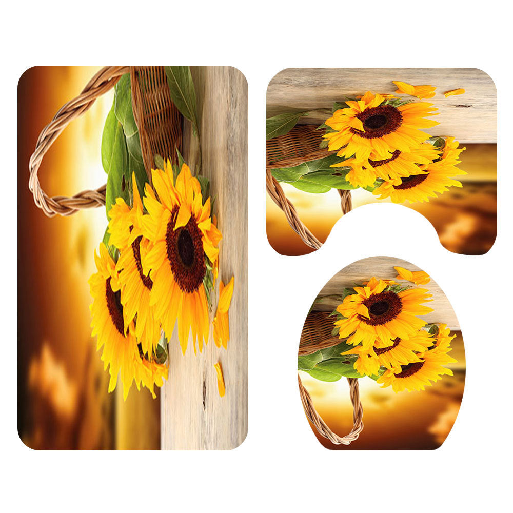 Sunflower Printed Shower Curtain Floor Mat Four-Piece Set