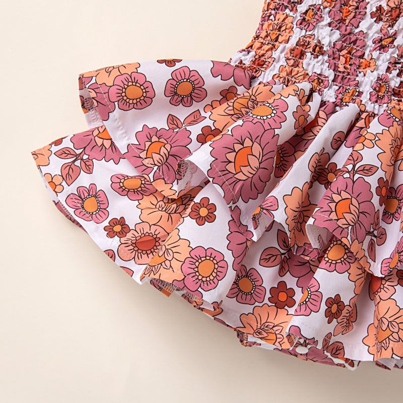 Girls' Small Floral Flounce Sling Triangle Jumpsuit