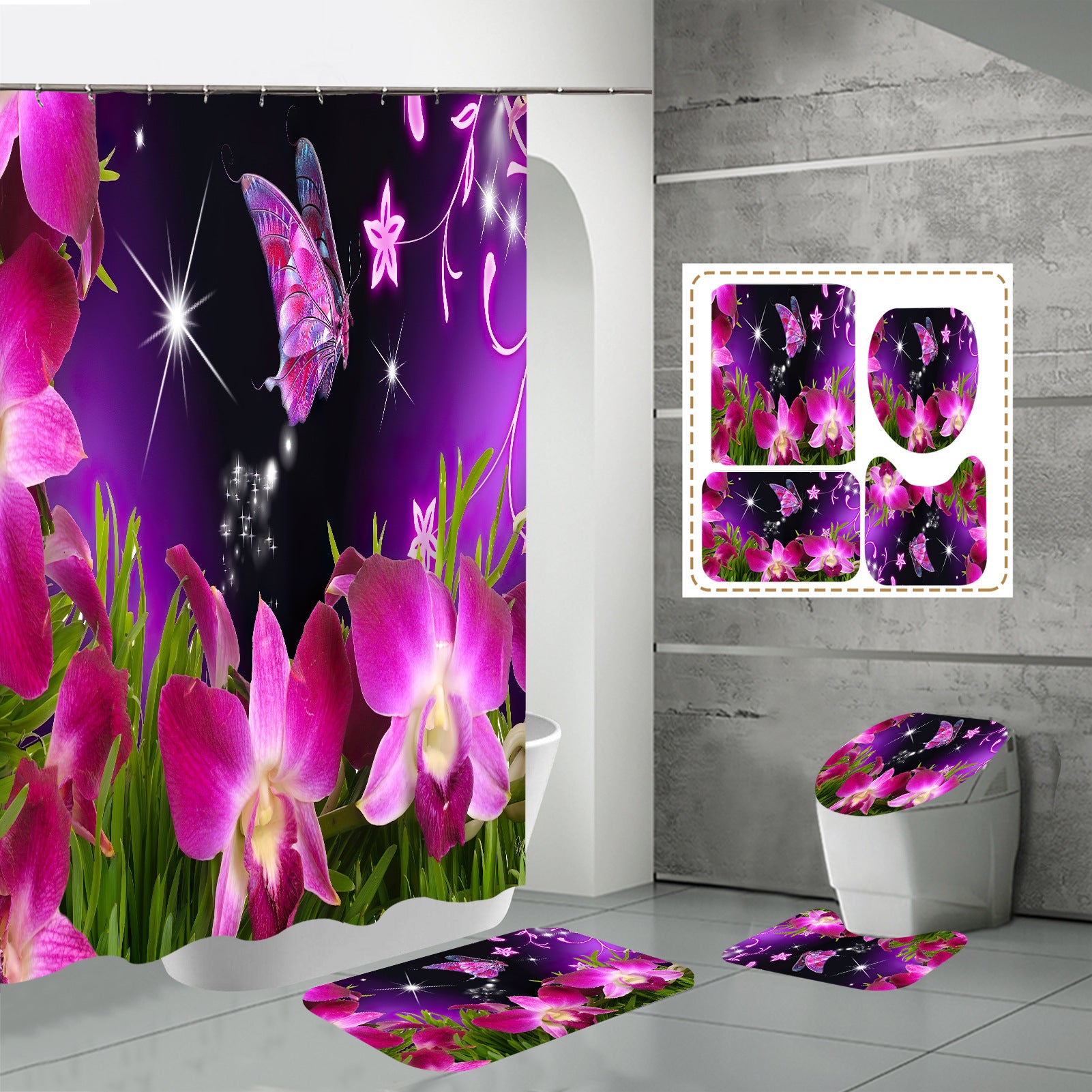3D HD Digital Printing Bathroom Shower Curtain