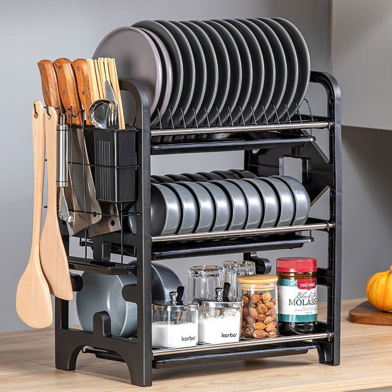 Égouttoir à vaisselle et rangement multifonctionnel pour cuisine, boîte de rangement pour couteaux, bols et baguettes, support pour assiettes