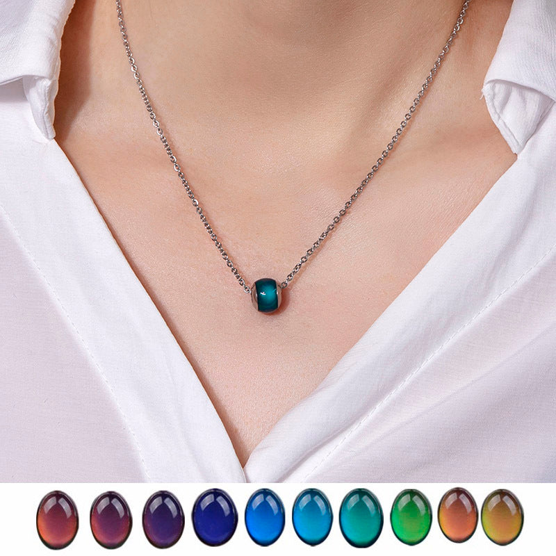 Mood Necklace Color Change Emotion Feeling Temperature Control Water Drop Tears Pendant Stainless Steel Chain Necklaces
