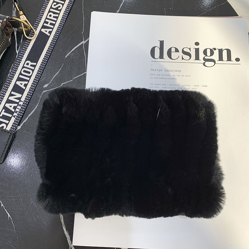 Rex Rabbit Fur Bandana Women's Winter Elastic Net Scarf Hair Band Wild Grass Plush Headband Children's Scarf