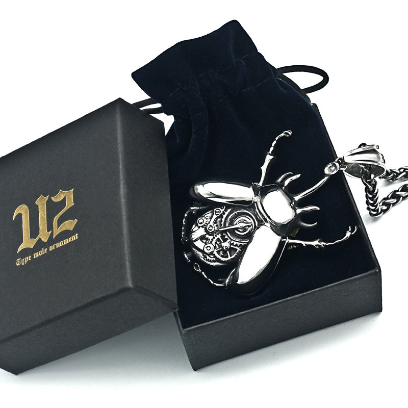 Domineering Hip Hop Mechanical Beetle Pendant Necklace