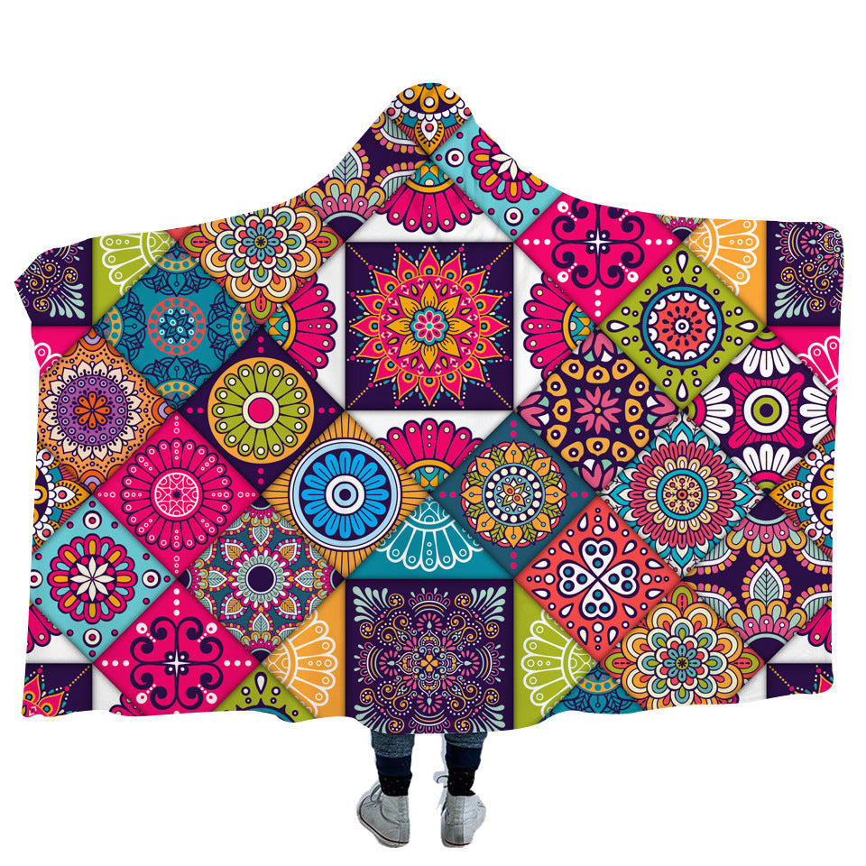 Geometric Mandala Hooded Blanket Cape Hooded Blanket