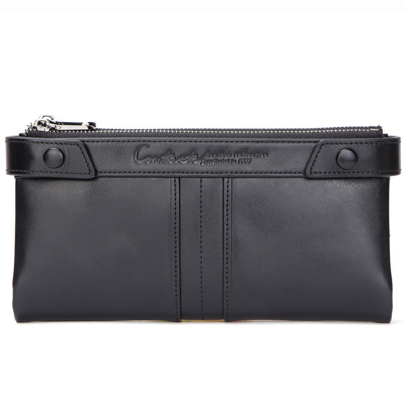 Portefeuille Femme en Cuir de Vachette Deux Volets Long Pochette à Fermeture Éclair pour Femme