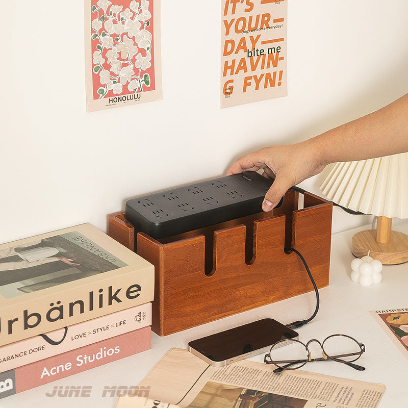 Solid Wood Eco-friendly Cable Management Box Power Strip Storage Box