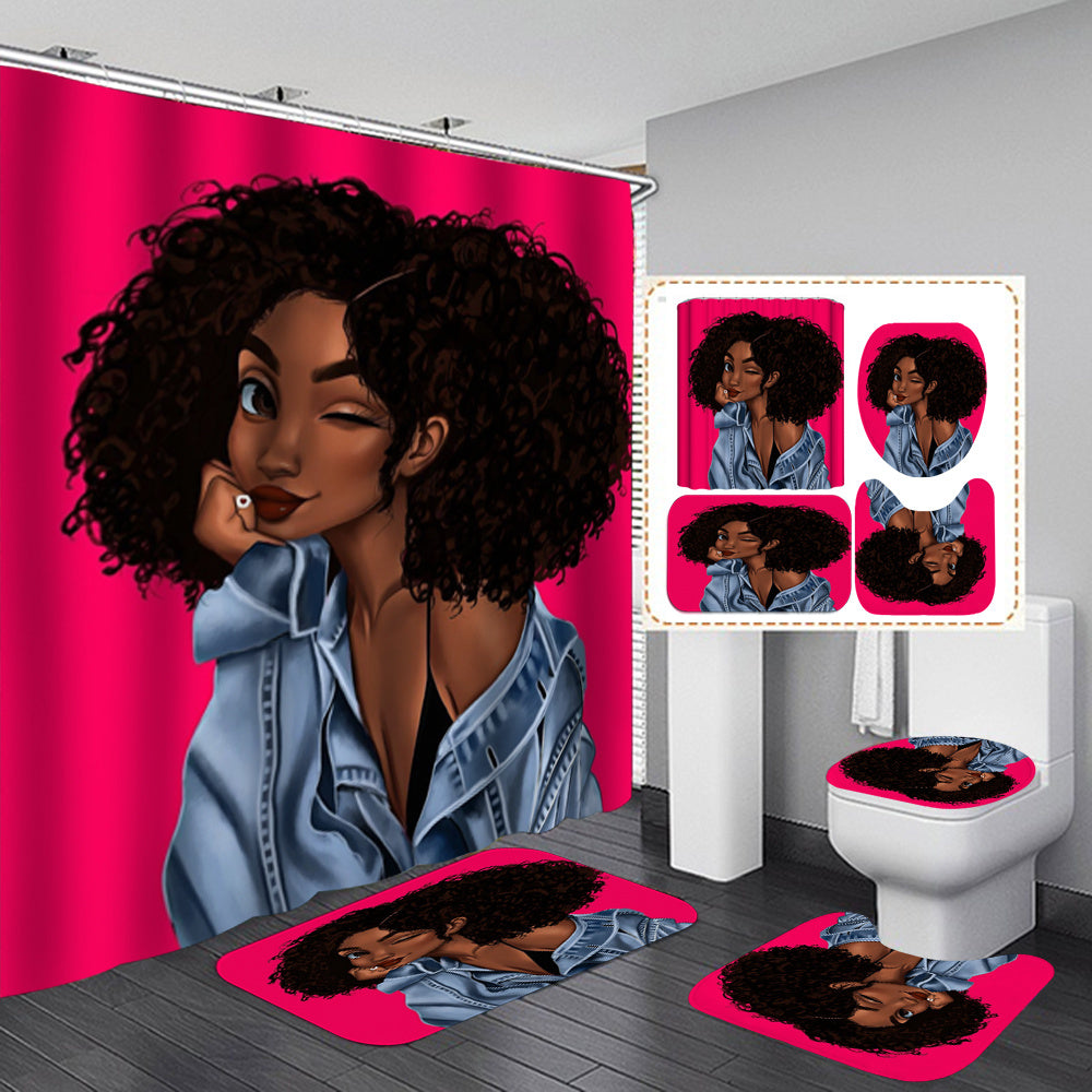 Printed Waterproof Polyester Bathroom Shower Curtain Set