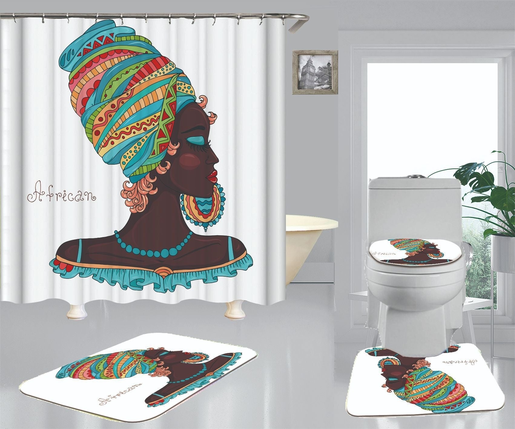Afro  Pattern Polyester Digital Shower Curtain