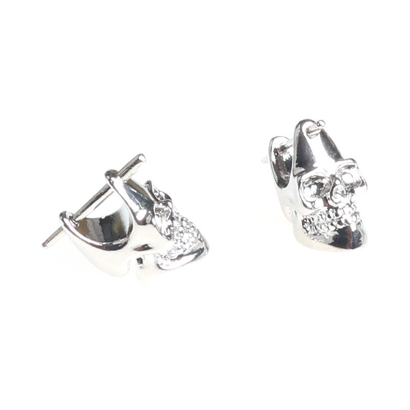 Skull Head European And American Hip Hop Rock Tide Dumbbell Stud Earrings
