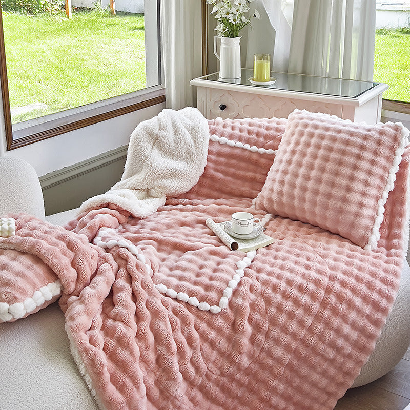 Thick Warm Pillow Milk Fiber Quilt Nap Blanket