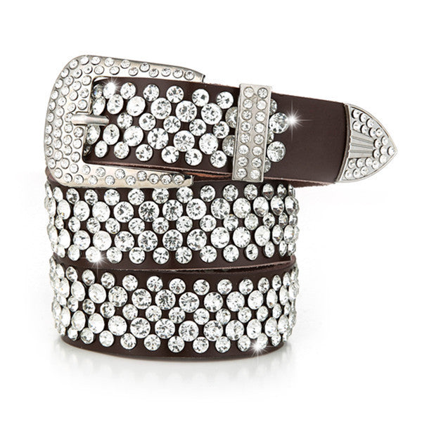 Ceinture Femme en Cuir Incrustée de Strass Tendance