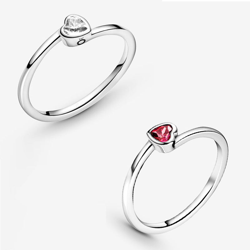 S925 Silver Ring Heart-shaped Ring Female