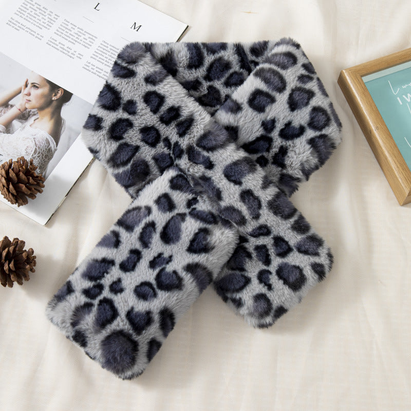 Women's Autumn And Winter Plush Thick Leopard Print Scarf