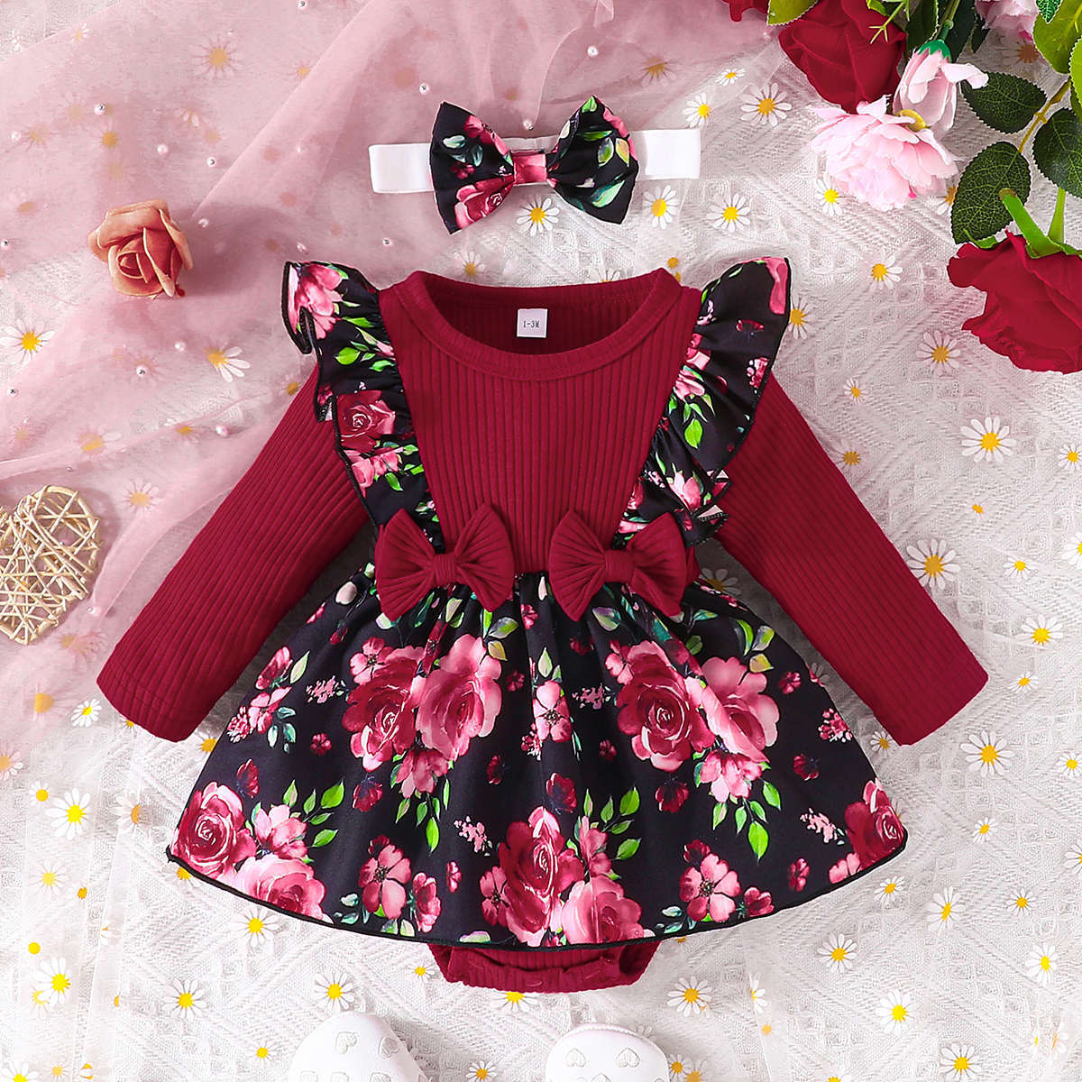 Triangle One Piece Baby's Gown Flower Print