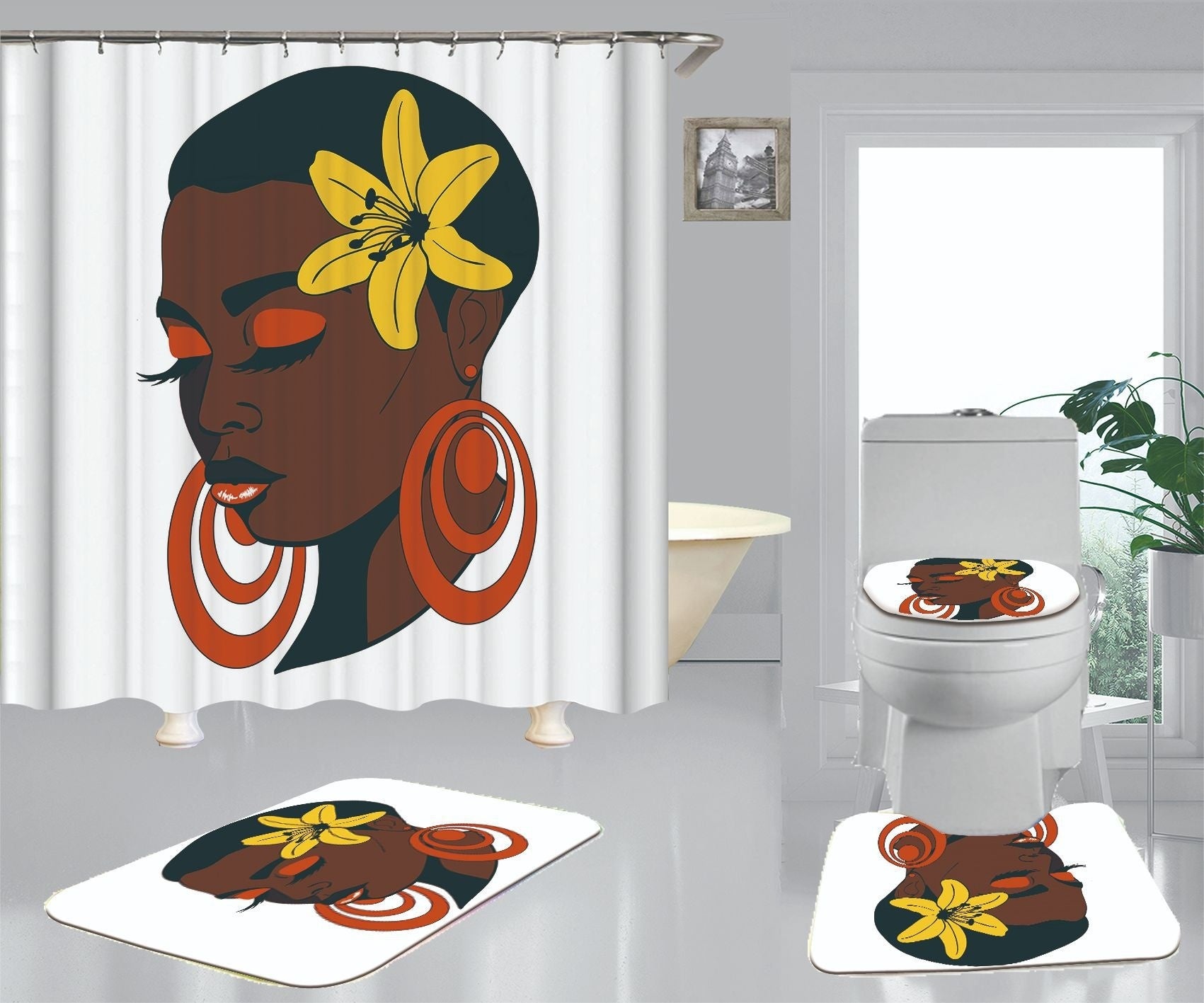 Afro  Pattern Polyester Digital Shower Curtain