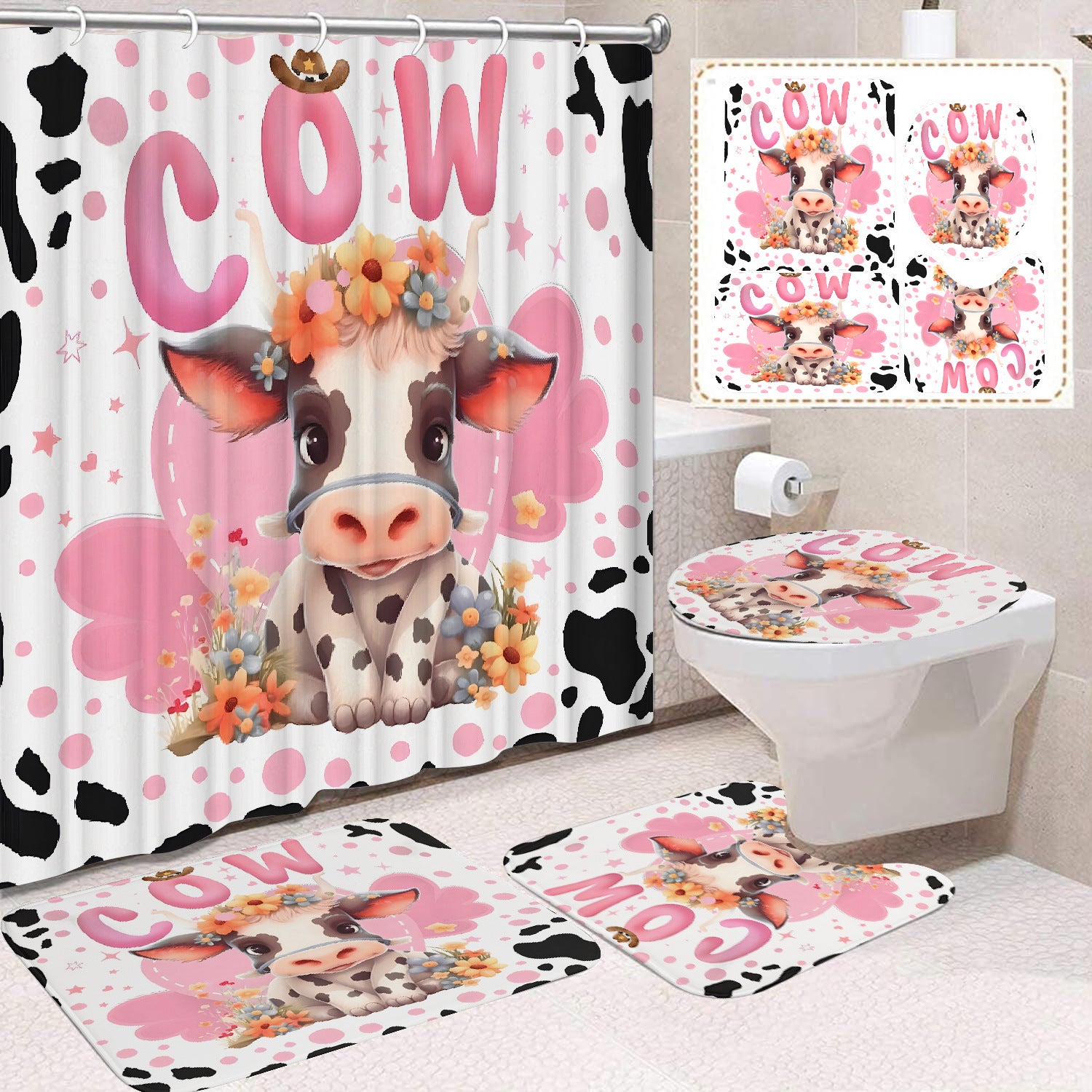 Polyester Waterproof And Mildew-proof Shower Curtain Four-piece Partition Bathroom Curtain