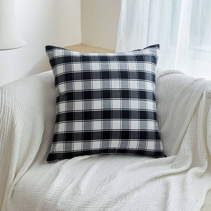Polyester Cotton Black And White Checkered Pillow And Backrest Cushion