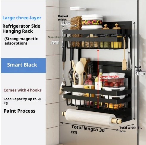 Refrigerator Shelf Side Storage Kitchen Magnetic Plastic Wrap Tissue Seasoning Side Multi-functional Punch Free Rack