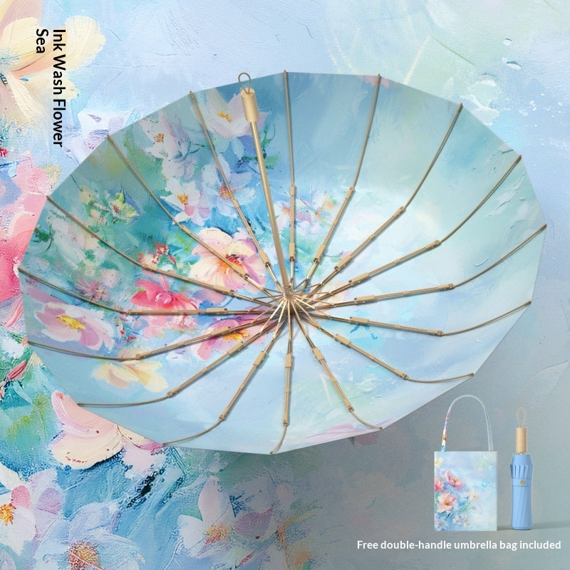 32-Rib New Chinese-Style Vintage Folding Umbrella For Sun And Rain