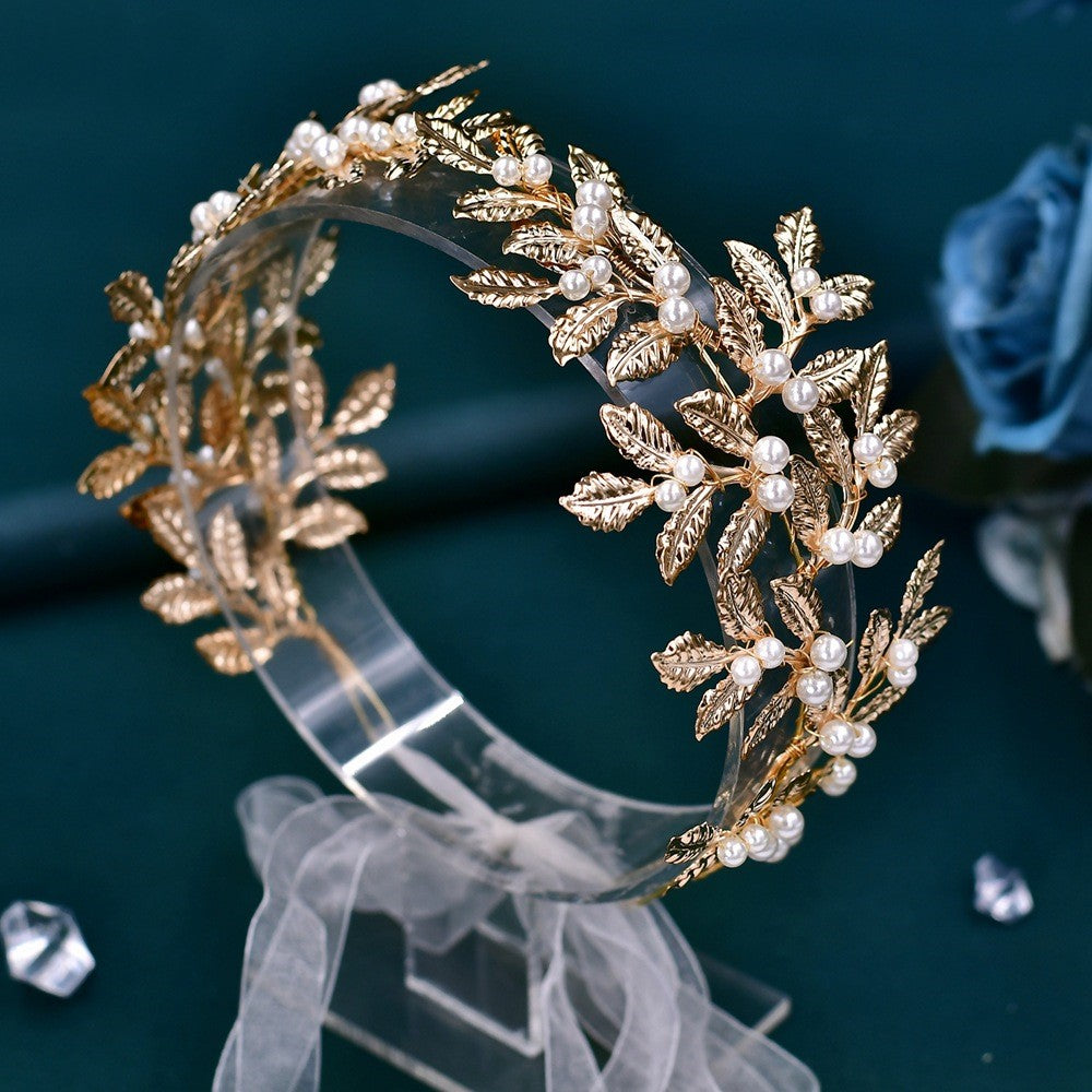 Alloy Leaf Pearl Gold Hair Accessories